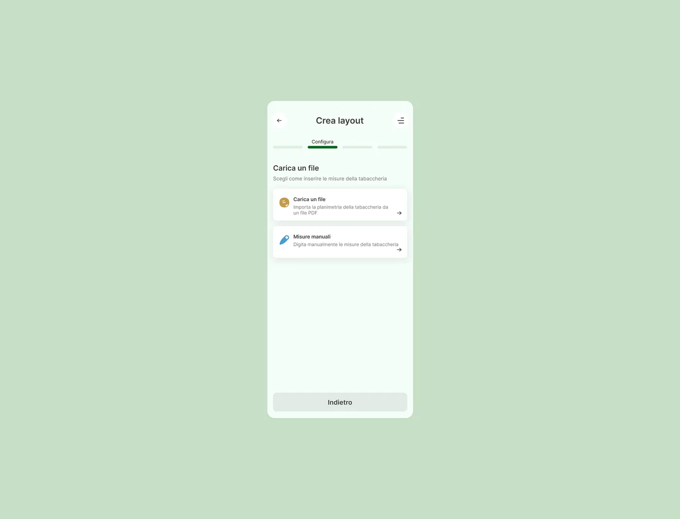 Crea layout, schermata iniziale