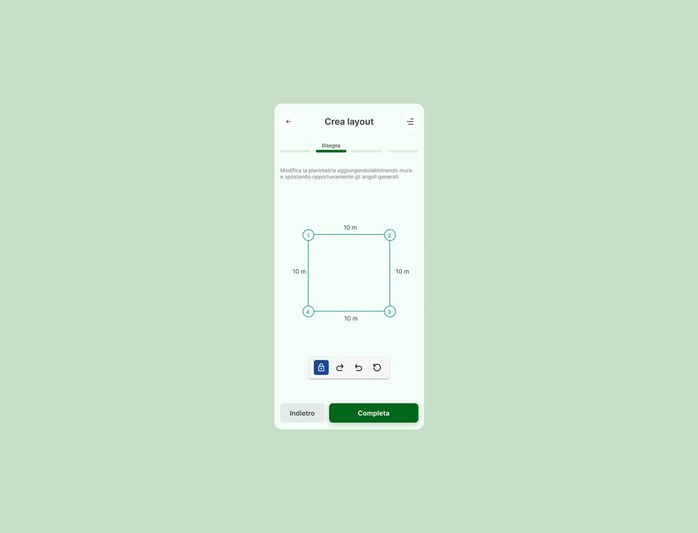 Crea layout, dimensioni del locale