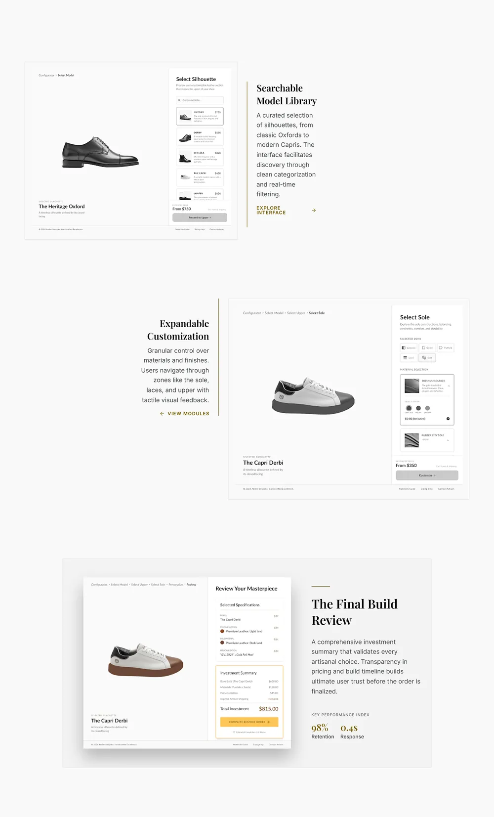 High fidelity showcase of the configurator