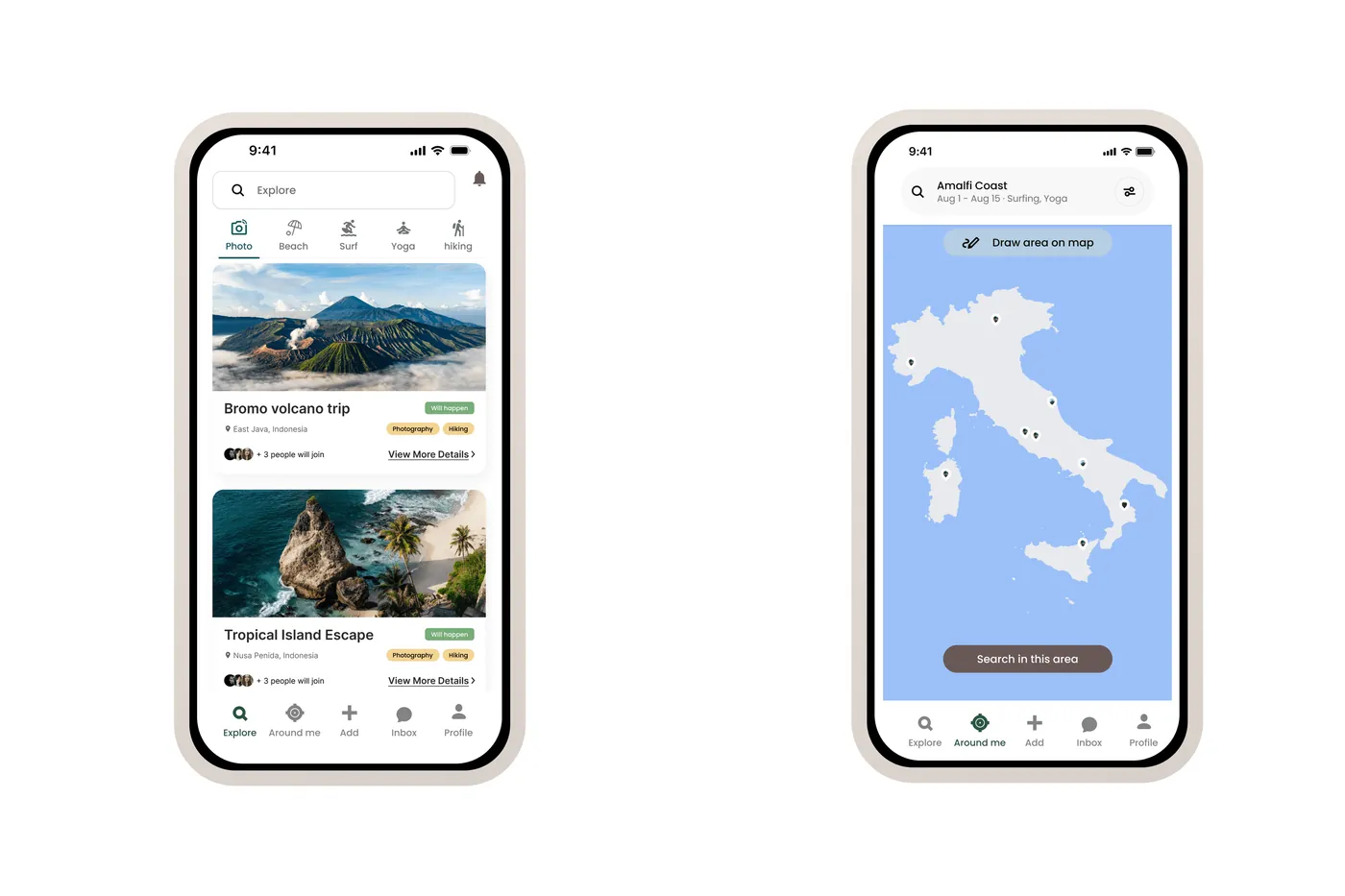 Schermate dell'app ad alta fedeltà, viaggi e mappa